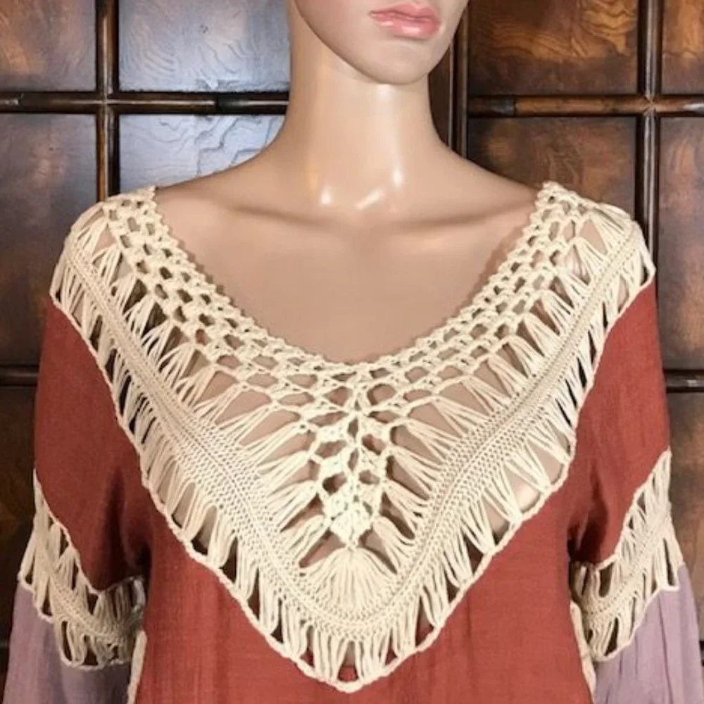 Chevron Crochet and Refined Gauze Cotton Blend Boho Top